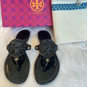 Tory Burch Miller Sandals Black Patent Leather